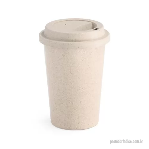 Copo ecológico personalizado - Copo de viagem em fibra de bambu (60%) e PP (40%) com tampa e capacidade até 450 mL.