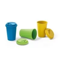 Copo de viagem em fibra de bambu (50%) e PP (50%) e capacidade até 450 ml