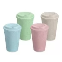 Copo fibra de arroz e polipropileno com capacidade de 450ml livre de BPA, possui tampa com bocal.