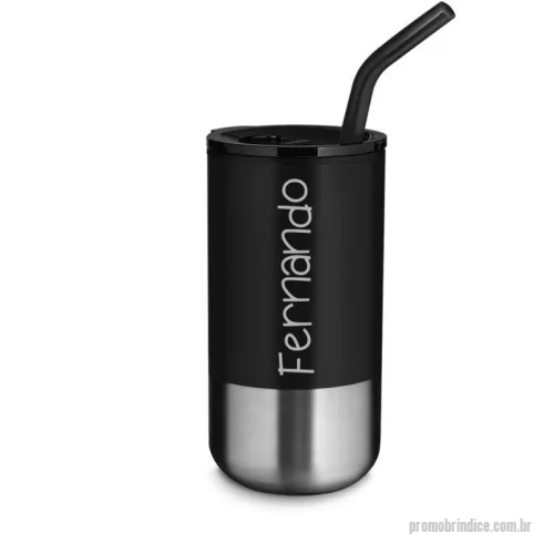 Copo Inox personalizado - Copo em inox com canudo removível, com capacidade de até 550ml. Pintura fosca na parte externa e a parte interna revestida com plástico PP.