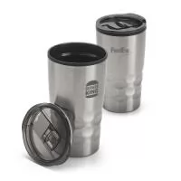 Copo de viagem em aço inox e pp, com corpo duplo. Capacidade: 510 ml. Food grade. Fornecida em caixa.