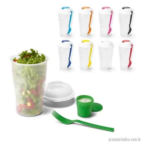 Copo para Salada personalizado - Copo para salada. PP. Com garfo e molheira. Capacidade: 850 ml. Apta para microondas (retirar a tampa). Food grade.