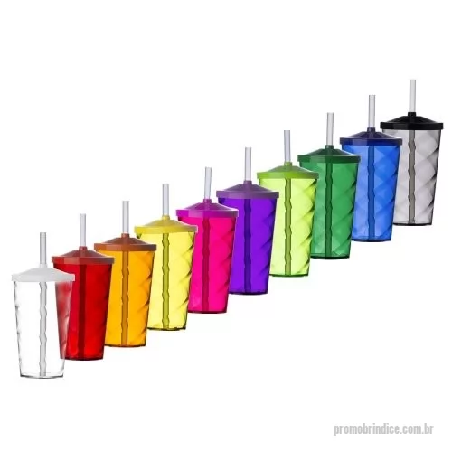 Copo personalizado - Copo de acrílico 550ml com canudo e detalhe espiral, copo inteiro colorido e canudo transparente.