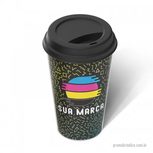Copo personalizado - Copo com tampa para café e outras bebidas quentes ou frias, com parede dupla, personalizado 360 graus, feito com adesivo especial.