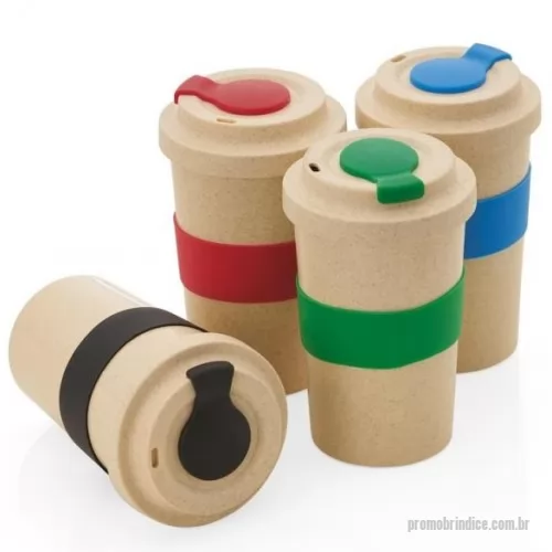 Copo personalizado - Copo fibra de bambu 450ml com tampa rosqueável. Possui luva colorida e tampa protetora para o bocal ambos em silicone.
