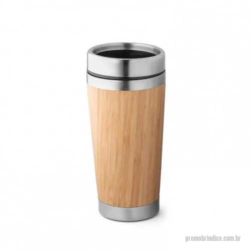 Copo personalizado - Copo de viagem em bambu e aço inox, com sistema de abertura deslizante e parede dupla de isolamento. Capacidade até 500 ml. Food grade. Fornecido em caixa presente de papel craft. ø82 x 158 mm