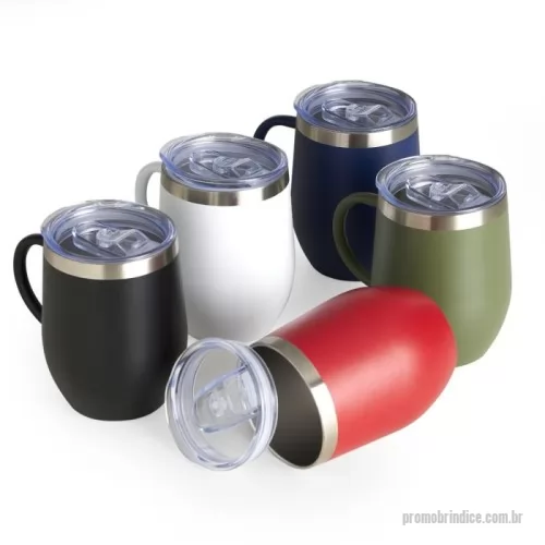 Copo personalizado - Caneca térmica de inox com capacidade de 350ml, material livre de BPA. Contém tampa acrílica com bocal e trava de segurança.  Altura :  11,5 cm  Largura :  8,7 cm  Circunferência :  27,8 cm  Comprimento :  com alça 12,2 cm  Medidas aproximadas para gravação (CxL):  7 cm x 6 cm  Peso aproximado (g):  200