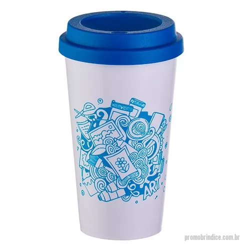 Copo personalizado - Copo de café azul personalizado, possui tampa, capacidade de 430 ml, ótimo custo e amplo espaço para personalizar o logotipo de empresas e parceiros comerciais. Brinde ideal para ser distribuído em feiras e eventos