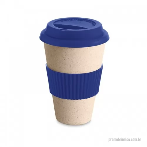 Copo personalizado - Copo para viagem em fibra de bambu, casca de arroz e melamina. Com tampa e banda de silicone e capacidade até 450 mL.
