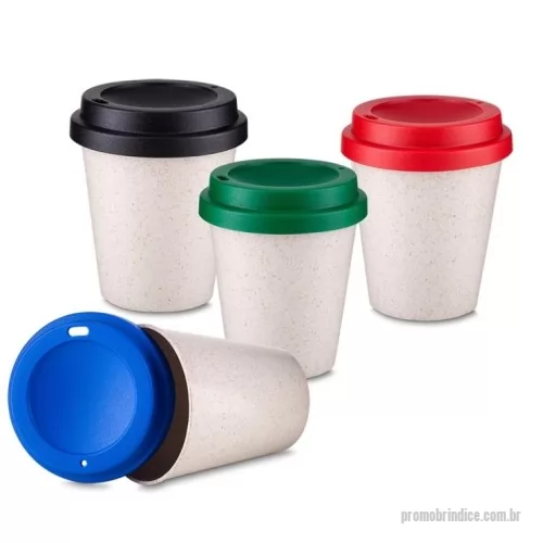 Copo personalizado - Copo fibra de arroz 350ml com tampa plástica de bocal.