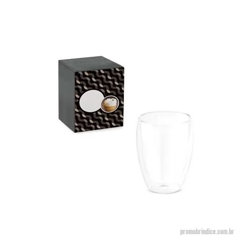 Copo personalizado - Copo em vidro borossilicato com parede dupla, isolada a ar. Capacidade até 350 ml. Fornecido em caixa presente personalizável. Certificação EU Food Grade. ø89 x 113 mm | Caixa: 95 x 95x 125 mm