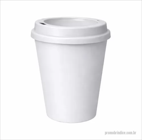 Copo personalizado - Copo com capacidade de 350 ml produzido em polipropileno, com peso aproximado de 30 gramas, altura de 10,6 cm, diâmetro da boca de 7,5 cm e base de 6,0 cm, acompanhado de tampa estilo MUG que auxilia na vedação e no controle do fluxo ao consumir bebi