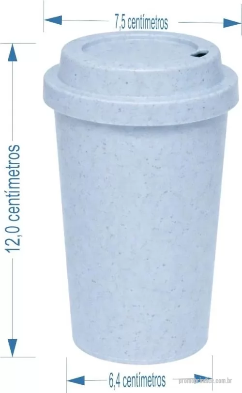 Copo personalizado - Copo com capacidade de 400 ml produzido em polipropileno com composição em fibra de arroz, acompanhado de tampa modelo MUG, com peso aproximado de 38 gramas, altura de 12,0 cm, diâmetro da boca de 7,5 cm e base de 6,4 cm, desenvolvido para oferecer r