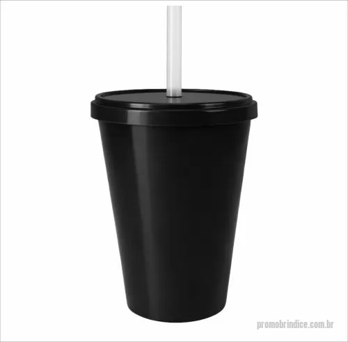Copo personalizado - Copo com capacidade de 350 ml produzido em polipropileno, com peso aproximado de 26 gramas, altura de 10,6 cm, diâmetro da boca de 7,5 cm e base de 6,0 cm, acompanhado de tampa e canudo que proporcionam melhor vedação e praticidade no consumo de bebi