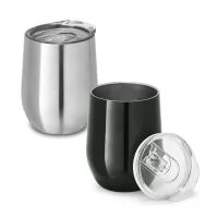 Copo de viagem em aço inox, térmico com parede dupla isolada a vácuo e tampa deslizante. Capacidade até 400 mL. Preserva as bebidas quentes por 6h e frias por 12h. Fornecida em caixa presente. Certificação EU Food Grade. 88 x 112 mm