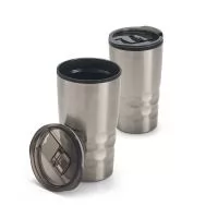 Copo de viagem em aço inox e PP, térmico com parede dupla isolada a ar. Capacidade até 510 mL. Preserva as bebidas quentes por 2h e frias por 4h. Fornecida em caixa presente. Certificação EU Food Grade. ø87 x 151 mm