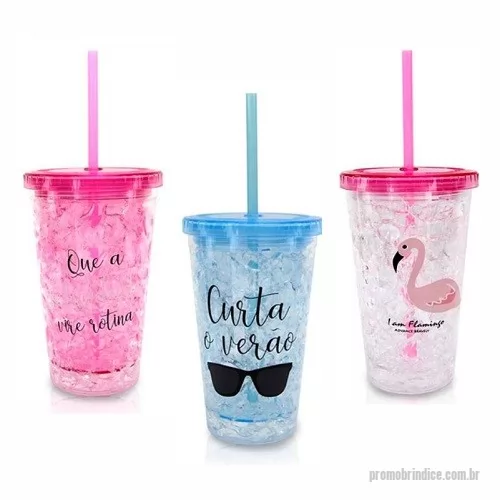 Copo Plástico personalizado - Copo Plástico Gel com Tampa e Canudo