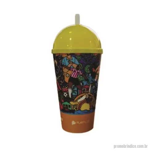 Copo Plástico personalizado - copo 550 ml com tampa bola e canudo em mold label