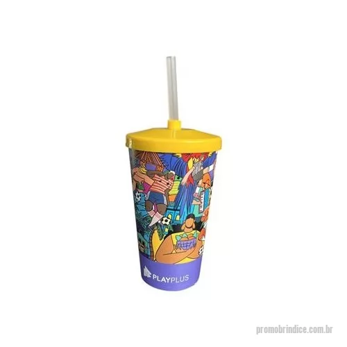Copo Plástico personalizado - copo 550 ml com tampa e canudo mold label