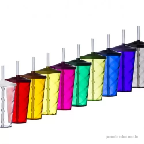 Copo Plástico personalizado - Copo de acrílico 550ml com canudo e detalhe espiral, copo inteiro colorido e canudo transparente.