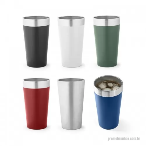 Copo térmico personalizado - Copo de viagem térmico em aço inox com parede dupla isolada a vácuo. Ideal para preservar as suas bebidas frias ou quentes. Capacidade até 540 mL. Fornecido em caixa presente em kraft.