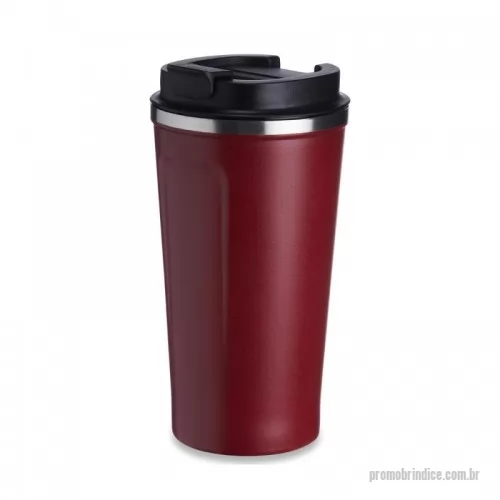 Copo térmico personalizado - Copo térmico de inox 500ml com parede dupla, parte inferior com borracha antideslizante e tampa rosqueável com abertura de bocal.
