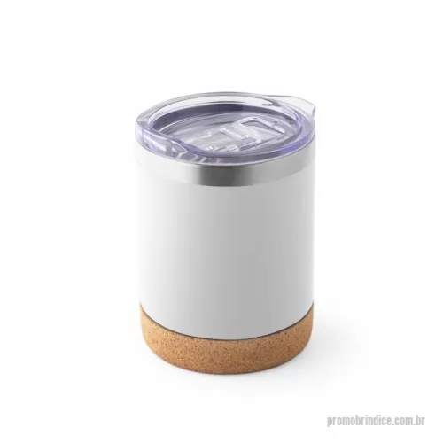 Copo térmico personalizado - Copo térmico de viagem em aço inoxidável com parede dupla isolada a vácuo, acabamento fosco e base em cortiça. Contém uma tampa transparente com fecho deslizante. Capacidade até 400 mL. 