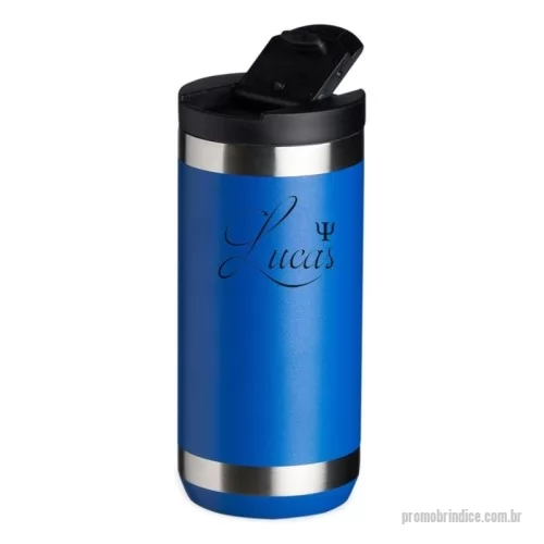 Copo térmico personalizado - Copo térmico de inox, feito de parede dupla com capacidade para 350ml. Contém tampa plástica com bocal e trava de segurança