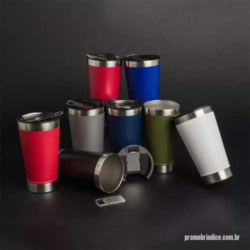 Copo térmico personalizado - Copo Térmico 500ml com Abridor  Descrição: Copo térmico de inox com acabamento liso e capacidade 500ml, material livre de BPA. Contém tampa com abridor.