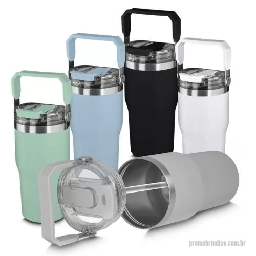 Copo térmico personalizado - Descrição: Tenha bebidas saborosas por mais tempo! Com o nosso Copo Térmico de 650ml, feito em aço inox 304 e com parede dupla, é perfeito para tomar diversas bebidas ao longo do dia para dar aquele impulso durante a rotina. Possui tampa com alça plástica rosqueável, com bico flexível integrado para uso com o canudo, tampa de proteção para mais segurança e higiene, além de um bocal com trava de segurança.  Altura :  19,5 cm  Largura :  11,1 cm  Circunferência :  28,4 cm  Medidas aproximadas para gravação (CxL):  3,5 cm x 3 cm  Peso aproximado (g):  383