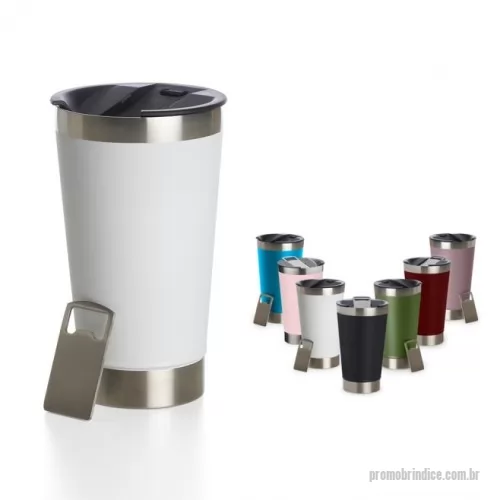 Copo térmico personalizado - Copo térmico de 500ml com abridor integrado, ideal para manter suas bebidas na temperatura ideal e abrir garrafas com praticidade. Perfeito para brindes promocionais e eventos.
