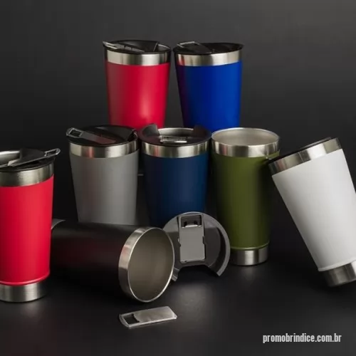 Copo térmico personalizado - Copo térmico de inox com acabamento liso e capacidade 500ml, material livre de BPA. Contém tampa com abridor.