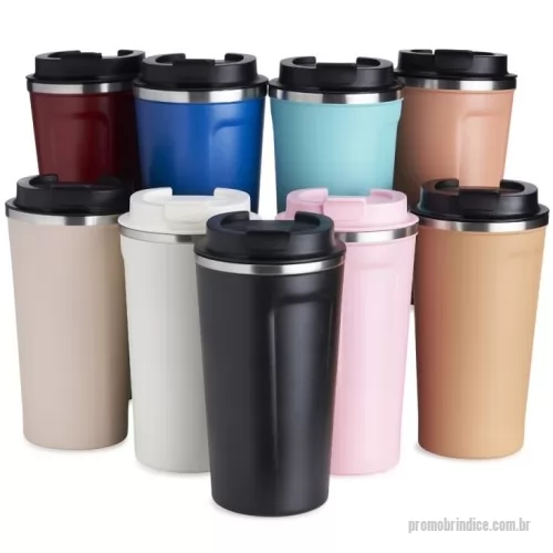 Copo térmico personalizado - Copo térmico de inox 500ml com parede dupla, parte inferior com borracha antideslizante e tampa rosqueável com abertura de bocal.