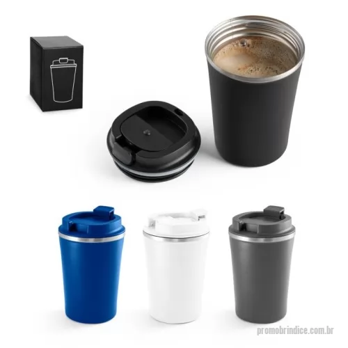 Copo térmico personalizado - Copo de viagem em aço inox e PP, térmico com parede dupla isolada a vácuo. Capacidade até 470 mL. Acabamento mate e revestimento em pó que lhe confere mais durabilidade e resistência. Preserva as bebidas quentes por 8h e frias por 24h. Fornecido em caixa presente. Certificação EU Food Grade. ø90 x 150 mm