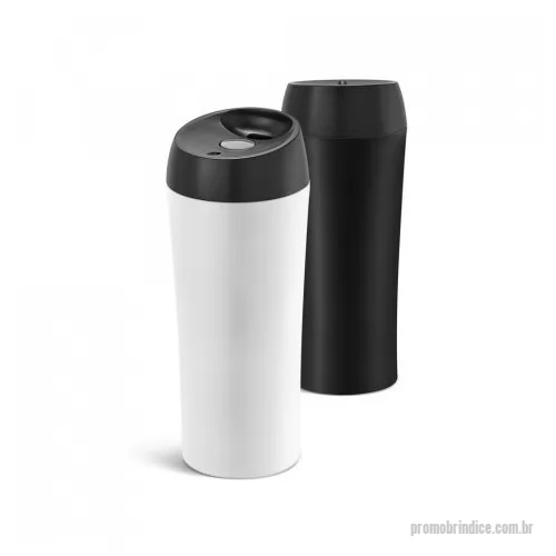 Copo térmico personalizado - Copo de viagem em aço inox, térmico com parede dupla isolada a ar. Tampa em PP com sistema antiderrame e antideslizante na base. Capacidade até 470 mL. Preserva as bebidas quentes por 8h e frias por 24h. Fornecido em caixa presente preta. Certificação EU Food Grade.