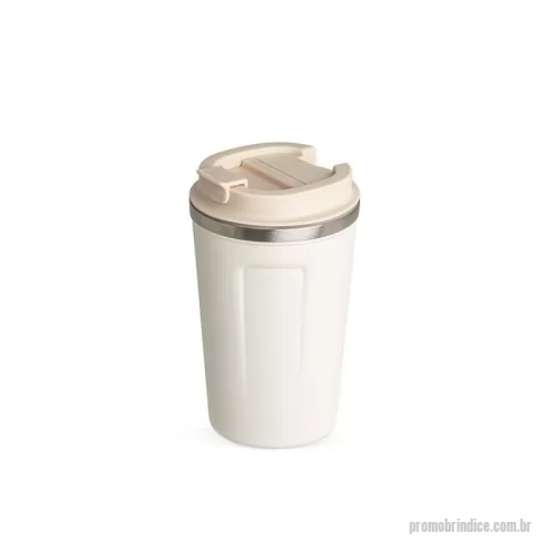 Copo térmico personalizado - Copo térmico de inox 350ml com parede dupla, parte inferior com borracha antideslizante e tampa rosqueável com abertura de bocal.