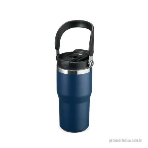 Copo térmico personalizado - Copo térmico em inox com pintura eletrostática e capacidade máxima de 600ml. Conta com estrutura de parede dupla e vedação a vácuo que permite a conservação da temperatura de líquidos por mais tempo. Possui tampa plástica rosqueável com protetor para o bocal, bico flip, canudo interno removível e alça fixa para transporte.