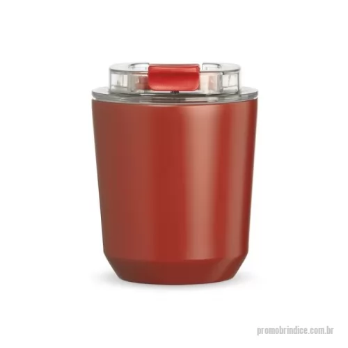 Copo térmico personalizado - Feito para manter as bebidas na temperatura ideal por horas, nosso copo térmico de 280ml é eficiente e funcional. Projetado com parede dupla de aço inoxidável, o copo possui uma tampa plástica com acesso ao bocal, além de uma tampa protetora para evitar derramamentos durante o transporte.