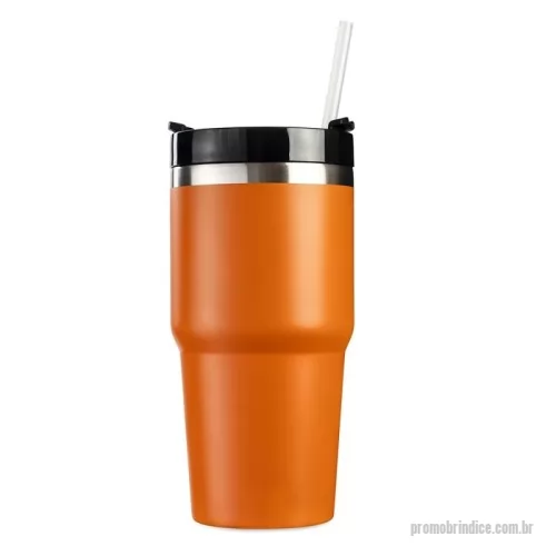 Copo térmico personalizado - Copo térmico com capacidade para até 600ml. Possui estrutura de parede dupla com interior em inox 304 e exterior em inox 201 e pintura em spray, além de tampa rosqueável em polipropileno (PP), com abertura por mecanismo giratório e entrada para canudo. Acompanha canudo em PP.