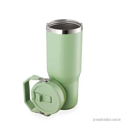 Copo térmico personalizado - Copo térmico inox com a capacidade máxima de 800ml. Apresenta estrutura em parede dupla, tampa plástica rosqueável com vedação a vácuo com alça fixa em inox e uma camada em plástico, além de bico flexível. Acompanha canudo plástico para encaixe interno.