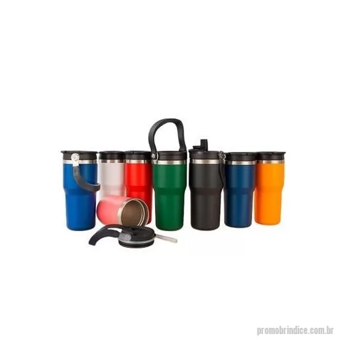 Copo térmico personalizado - Copo térmico em inox com pintura eletrostática e capacidade máxima de 600 ml. Conta com estrutura de parede dupla e vedação a vácuo que permite a conservação da temperatura de líquidos por mais tempo. Possui tampa plástica rosqueável com protetor par