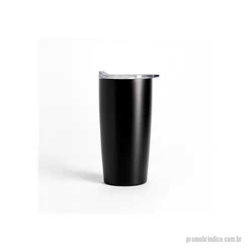 Copo térmico personalizado - Copo térmico feito em aço inox com capacidade de até 590 ml. Apresenta construção em parede dupla e tampa de plástico com vedação a vácuo e bocal com trava de segurança, ajudando a manter a temperatura de líquidos conservada por mais tempo. Além diss