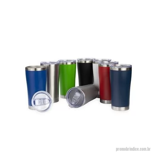 Copo térmico personalizado - Copo térmico em aço inox 304, com capacidade máxima de 550 ml. Apresenta construção em parede dupla e tampa plástica de pressão, com sistema não rosqueável, proporcionando fechamento eficiente, dificultando vazamentos. Conta também com anel de vedaçã