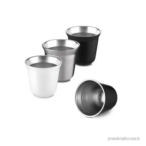 Copo térmico personalizado - Copo em inox com capacidade máxima de 80ml. Possui estrutura de parede dupla que permite manter a temperatura de líquidos por mais tempo. Altura : 6,2 cm Largura : 6,8 cm Circunferência : 19 cm Peso aproximado g : 76
