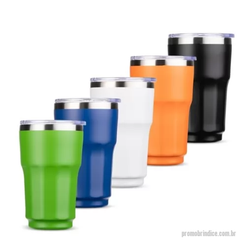 Copo térmico personalizado - Copo térmico com capacidade máxima de 300ml. Possui estrutura de parede dupla com interior em inox 304 e exterior em inox 201 e pintura eletrostática. Conta com tampa de pressão em plástico com protetor deslizante para o bocal e anel de vedação emborrachado.