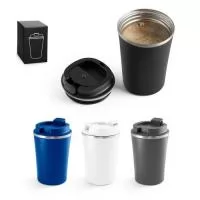 Copo de viagem em aço inox e PP com parede dupla e isolamento a vácuo. Acabamento mate e revestimento em pó que lhe confere mais durabilidade e resistência. Tem capacidade até 470ml. Fornecido em caixa.