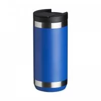 Copo térmico de inox, feito de parede dupla com capacidade para 350ml. Contém tampa plástica com bocal e trava de segurança.