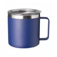 Caneca térmica de inox 450ml com parede dupla e tampa com acesso ao bocal.