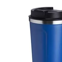 Copo térmico de inox 500ml com parede dupla, parte inferior com borracha antideslizante e tampa rosqueável com abertura de bocal.