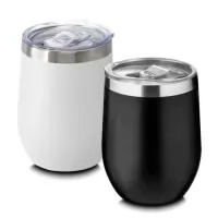 Copo térmico 300ml de parede dupla em inox, contém tampa com bocal e trava de segurança.